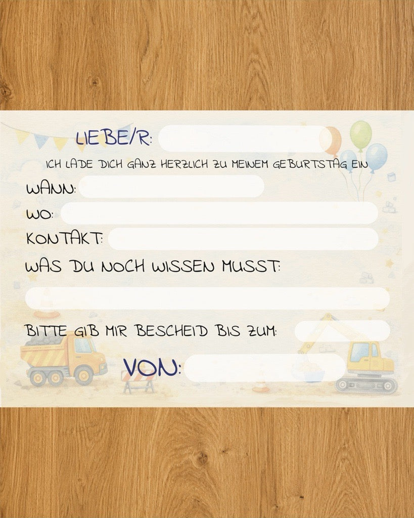 Einladungskarten „Baustellen” Geburtstag